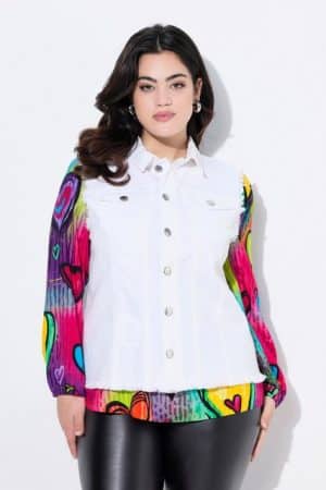 Angel of Style Steppweste Jeansweste offene Kanten gerundeter Saum