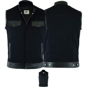 German Wear Motorradweste GW691 Denim+Leder Motorrad Biker Jeansweste Motorradweste Weste schwarz