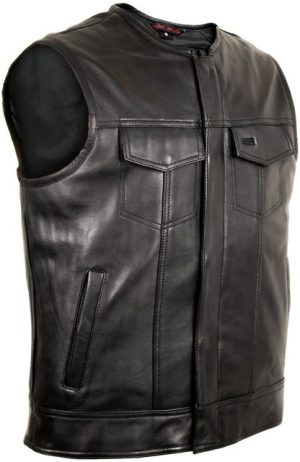 MDM Motorradweste Motorrad Lederweste im Clubstyle Jeanswesten Stil ohne Kragen schwarz