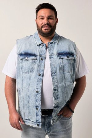 Men Plus Steppweste Men+ Jeansweste Knopfleiste bis 8 XL