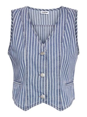 Noisy may Longweste Gestreifte Jeansweste mit Knöpfen und Taschen NMHERA S/L SLIM PINSTRIPED VEST BS008MB